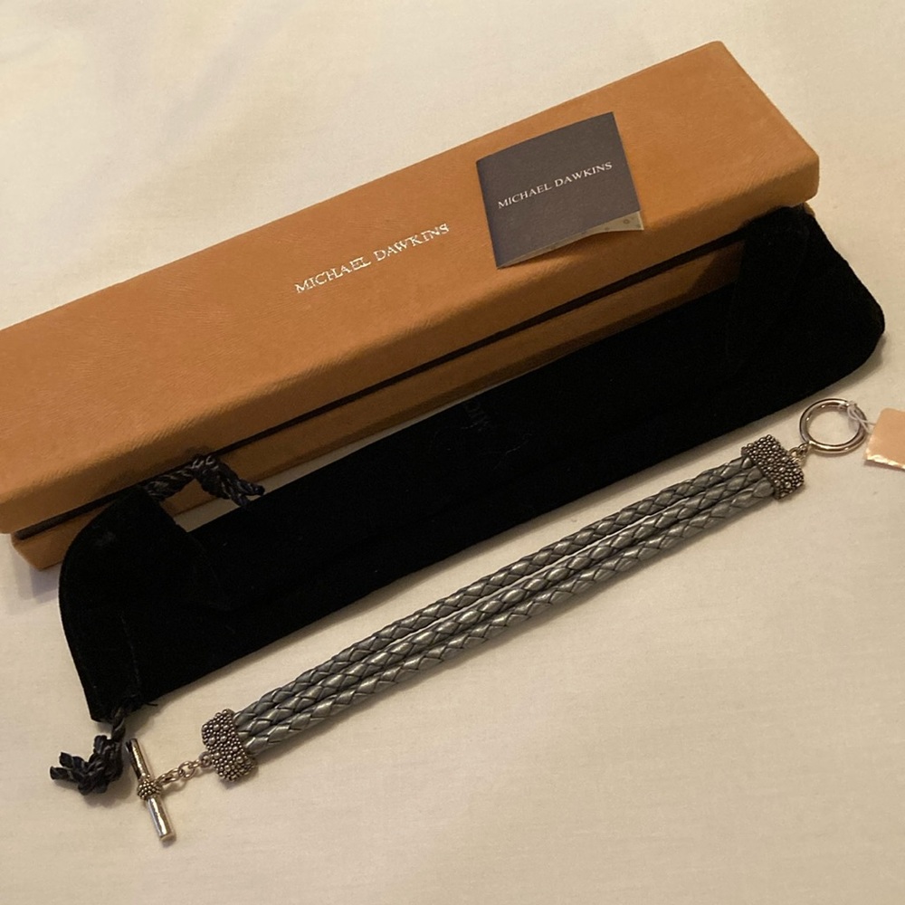 Michael Dawkins Starry Night Sterling and Leather Bracelet, NIB